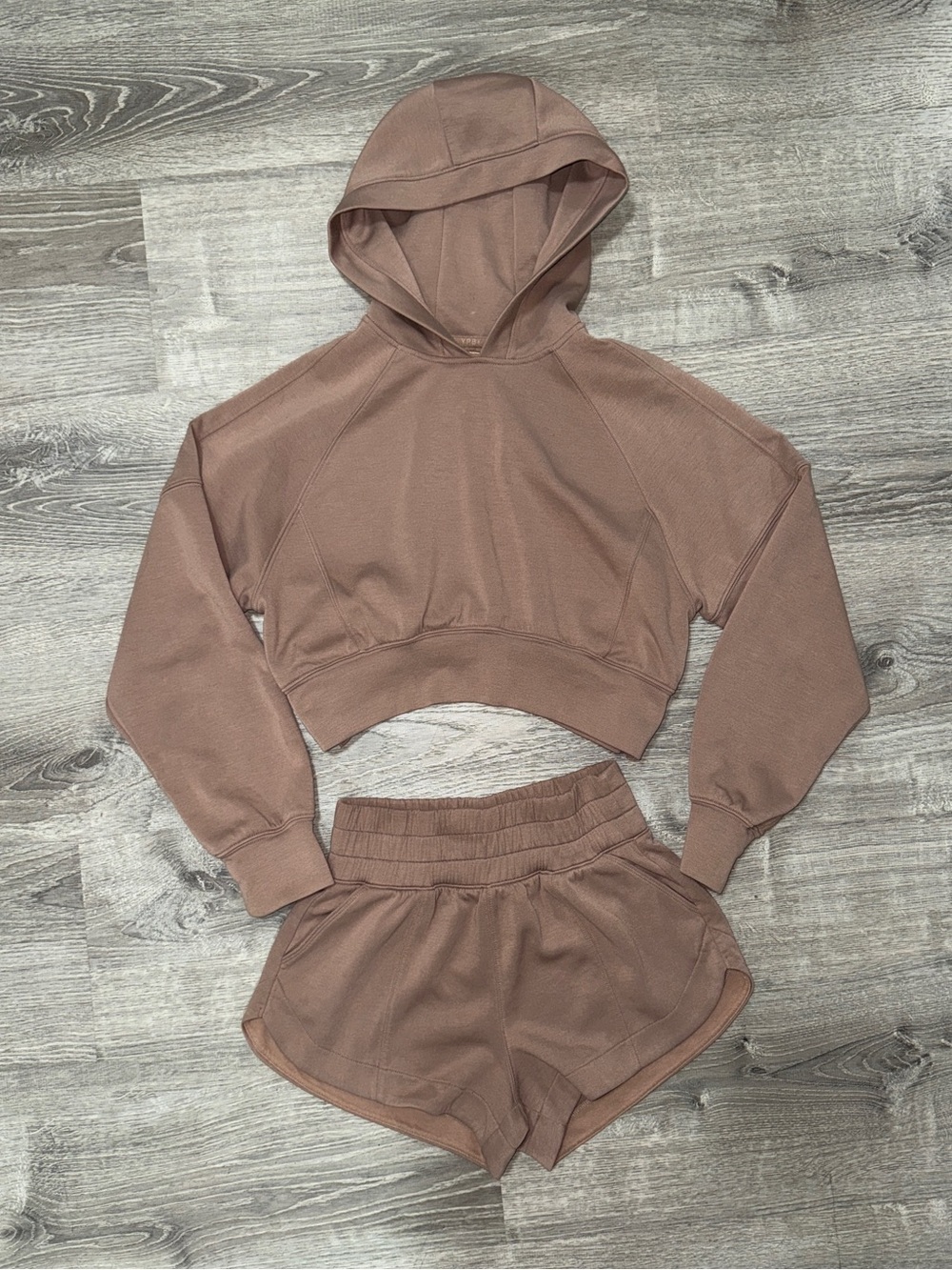 Abercrombie YPB Brown Cropped Hoodie + Shorts Set
